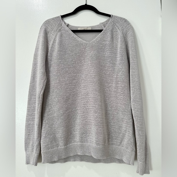 Loft Womens V-neck Ramie Cotton Blend Lightweight Gray Sweater Size M EUC - Picture 2 of 8